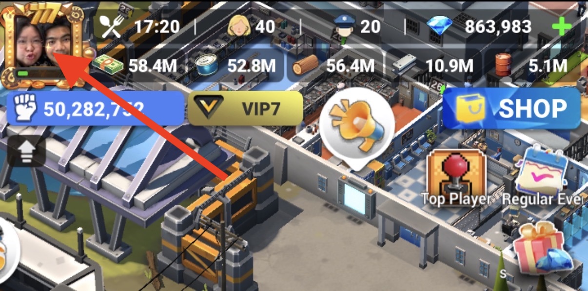 Home screen with the player profile image highlighted.