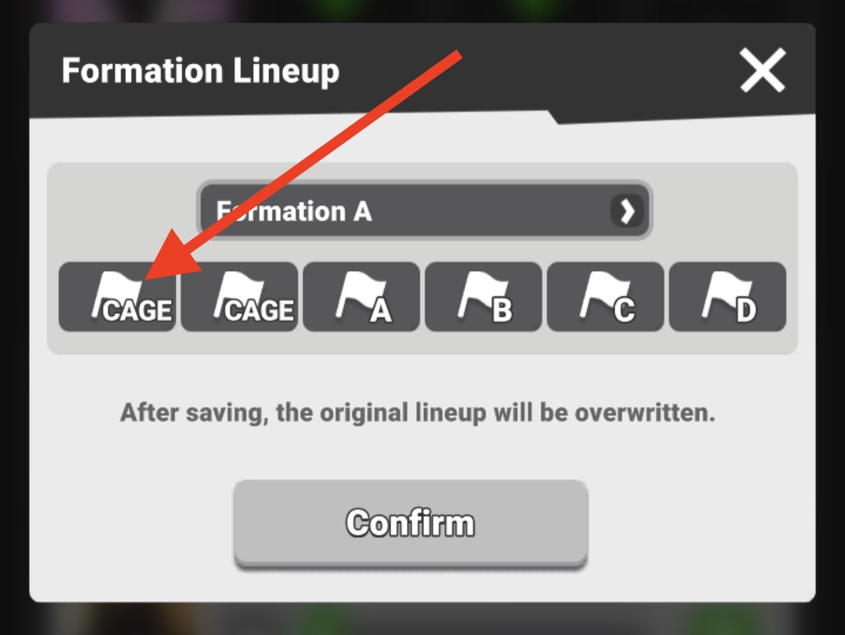 Formation Lineup screen with a Formation slot highlighted.